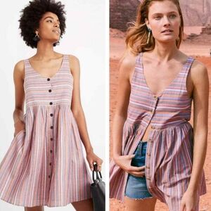 Madewell Striped Button  Mini Dress Multi Color Front Size S